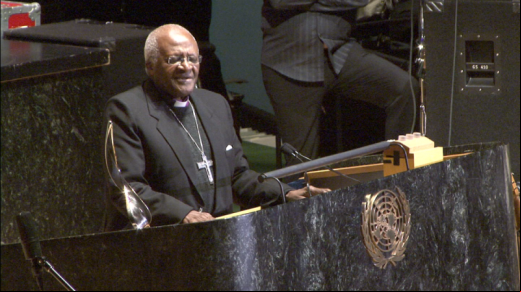 Archbishop Desmond Tutu on the podium